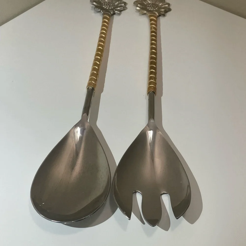 Rachel Zoe Melamine Lg Serving Bowl‎ 12” Brown Beige & Serving Spoon Set